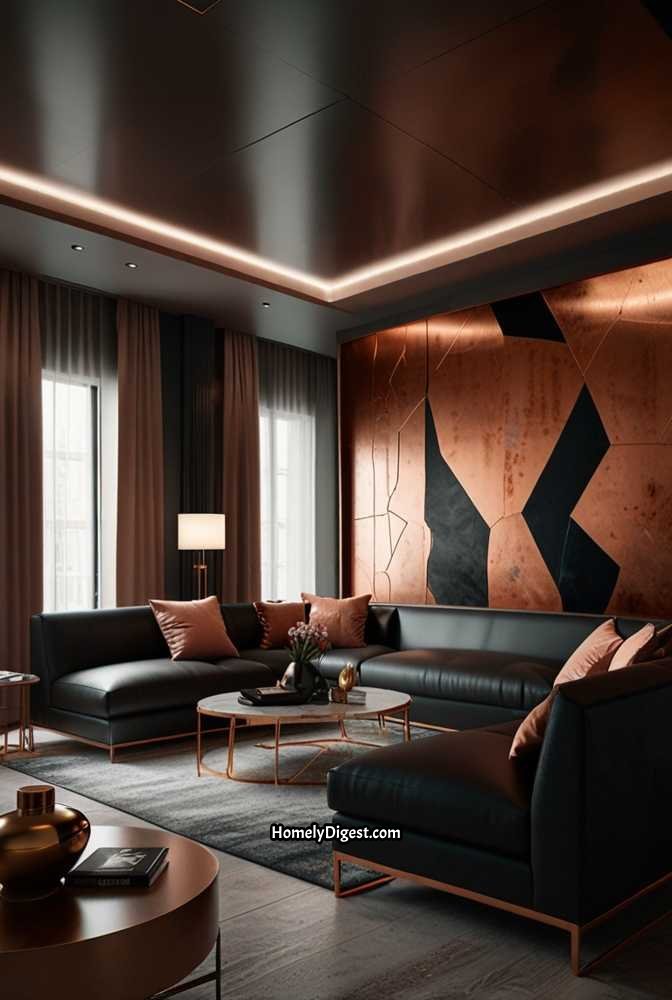 8. Metallic Copper Ceiling for a Dramatic Effect