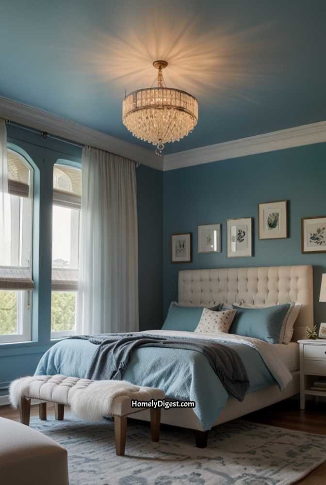 8. Tray Ceiling with Sky Mural for a Dreamy Ambiance