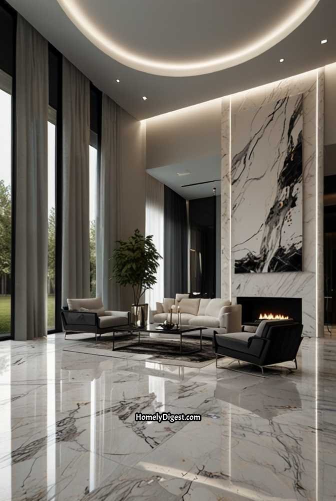 9. High-Gloss White Ceiling for a Minimalist Look