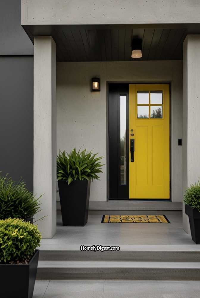9. Vibrant Yellow Front Door with Modern Hardware