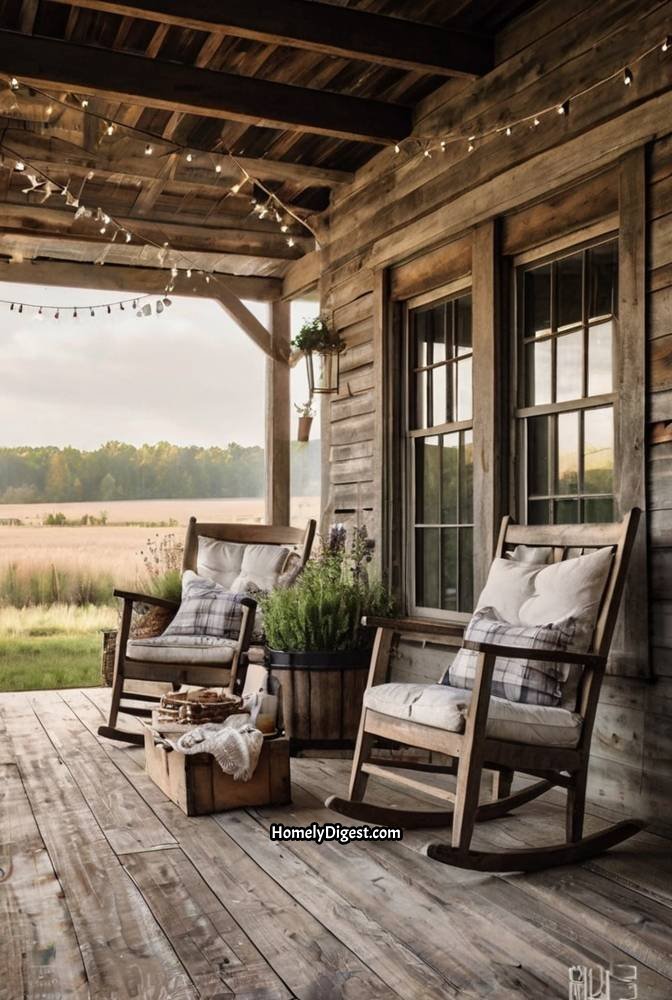 1. Cozy Farmhouse Porch with Wooden Rocking Chairs