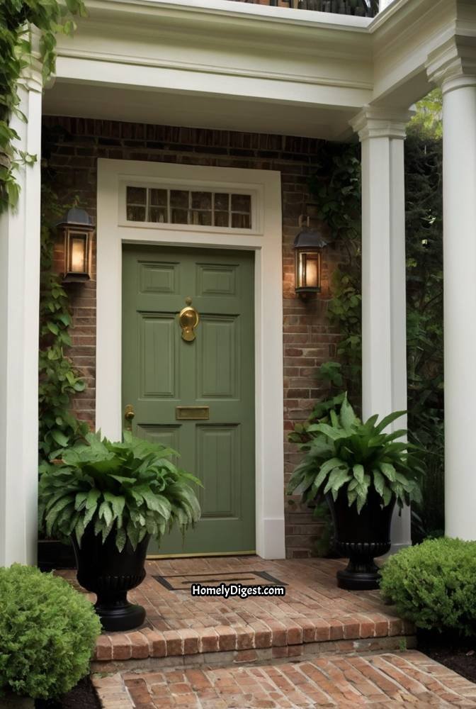 1. Elegant Sage Green Door with Brass Accents