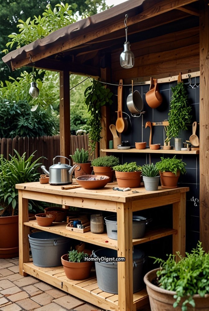 1. Rustic Wooden Mud Kitchen with Chalkboard Menu 1