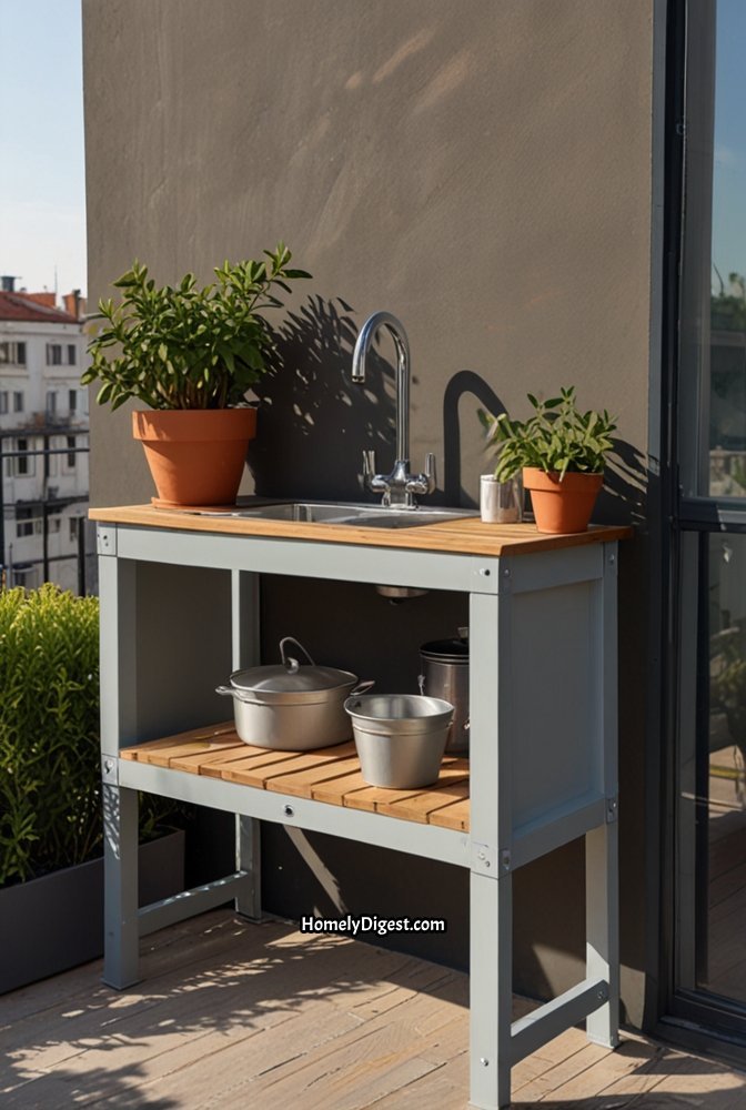 10. Compact Balcony Mud Kitchen for Small Spaces