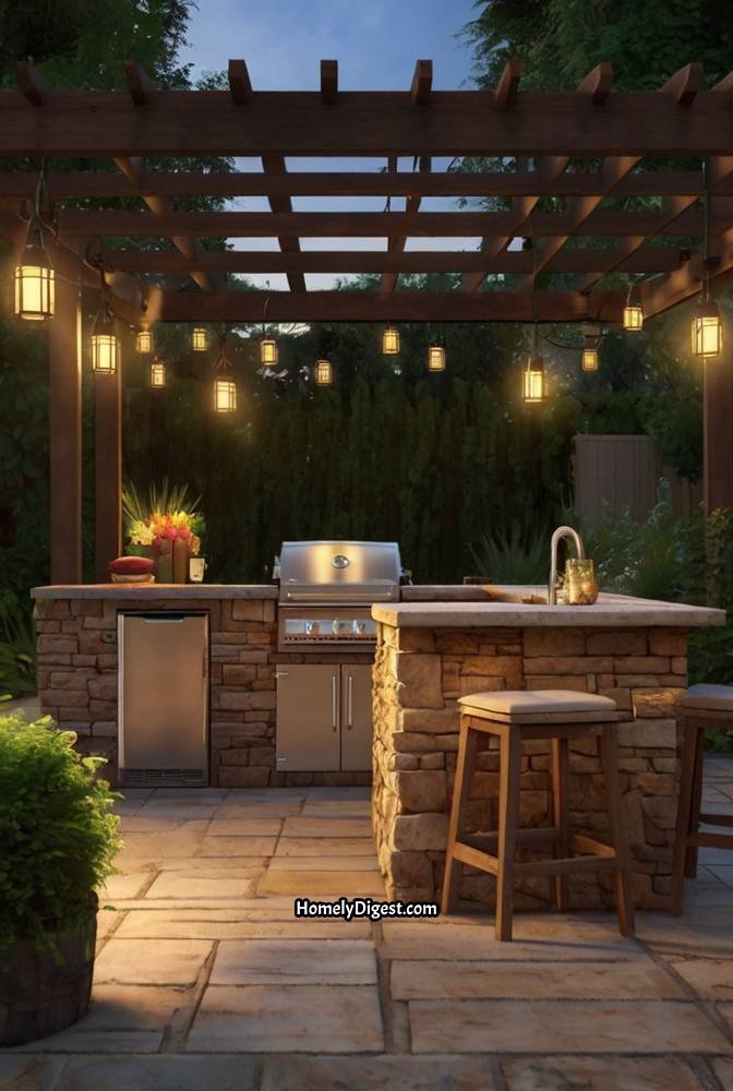 10. Outdoor Kitchen with a Built In BBQ Island