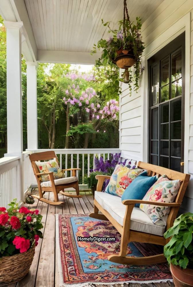 11. Floral Themed Porch with Hanging Planters