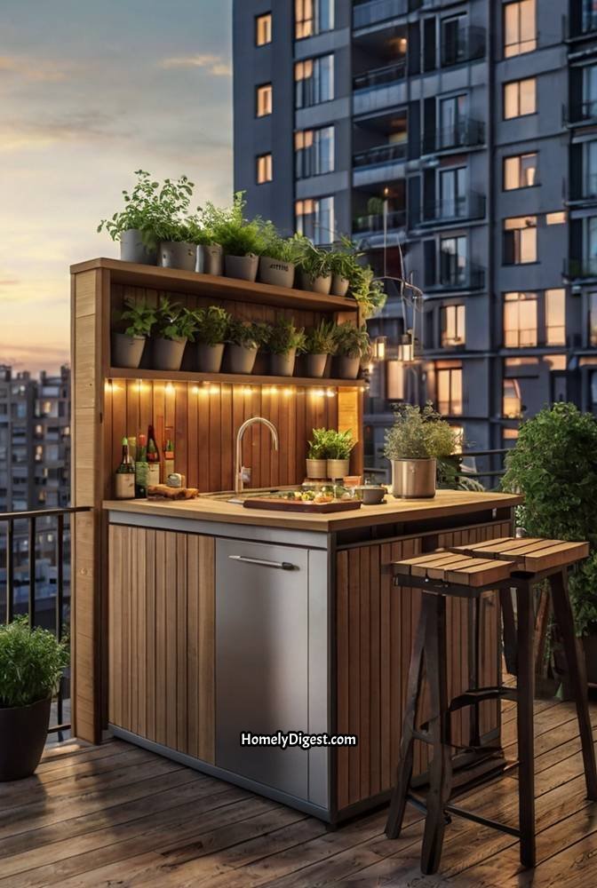 11. Small Balcony Outdoor Kitchen with Foldable Counter