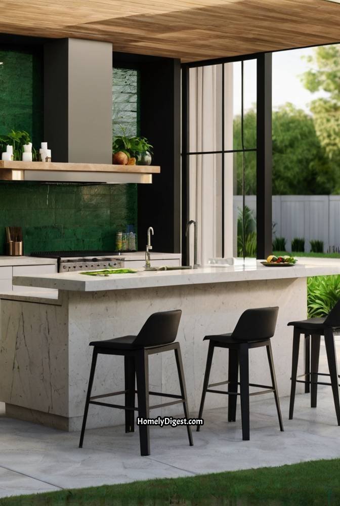 12. Contemporary Outdoor Kitchen with a Waterfall Countertop