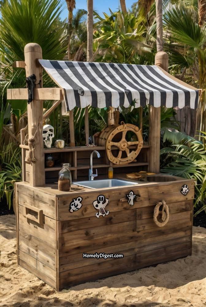 12. Pirate Ship Inspired Mud Kitchen with Treasure Chest Storage