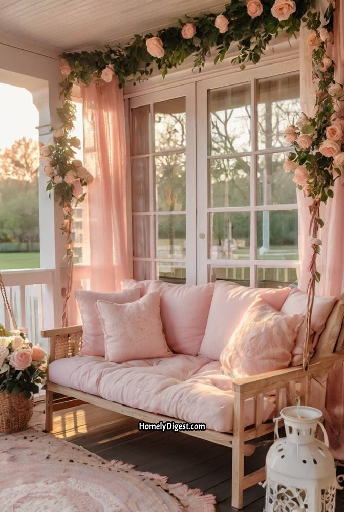 14. Romantic Porch with Soft Pink and White Accents