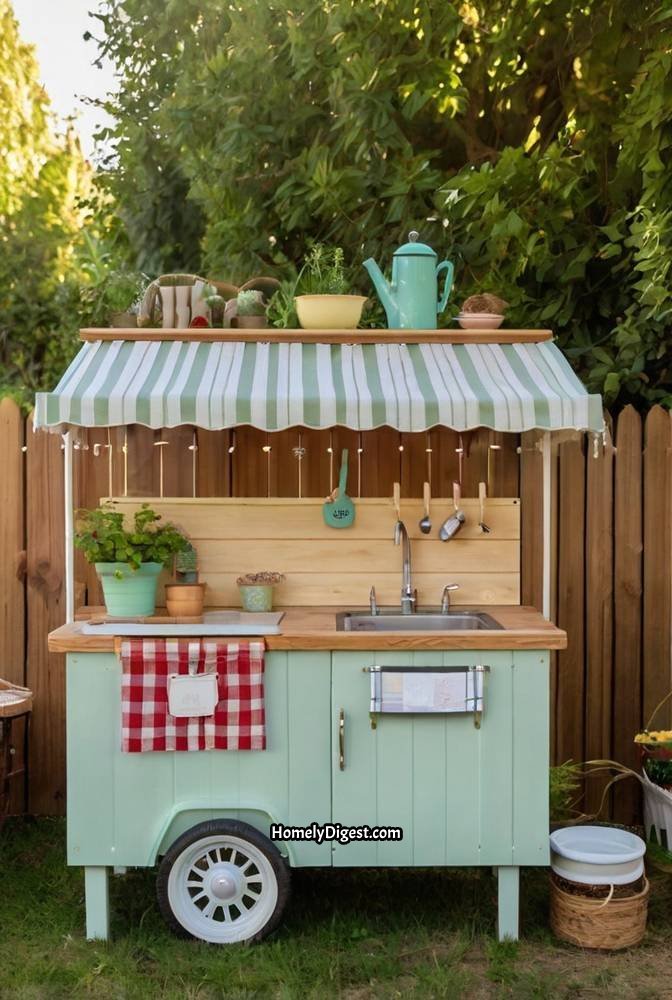 15. Vintage Camper Style Mud Kitchen with Wheels