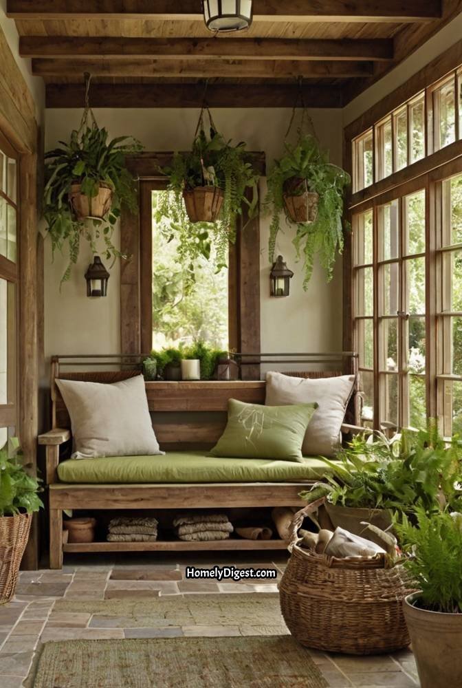 15. Woodland Inspired Porch with Rustic Charm