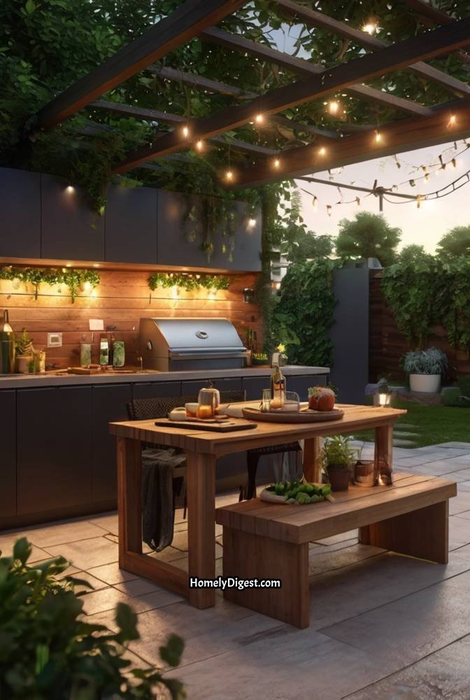 16. Compact Outdoor Kitchen with Foldable Dining Table