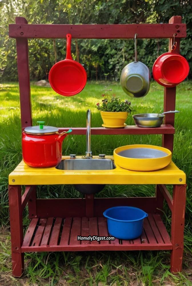 16. Recycled Tire Mud Kitchen with Play Stovetop