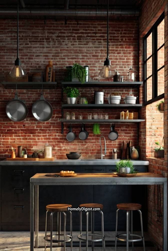 17. Industrial Style Outdoor Kitchen with Exposed Brick Walls