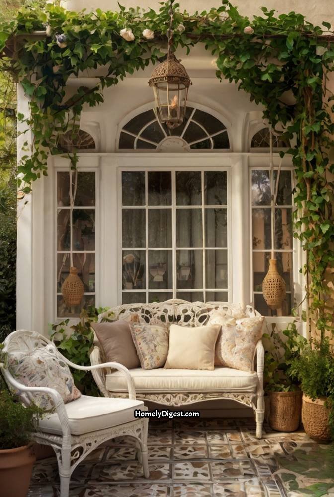 17. Whimsical Garden Porch with Trellis and Ivy