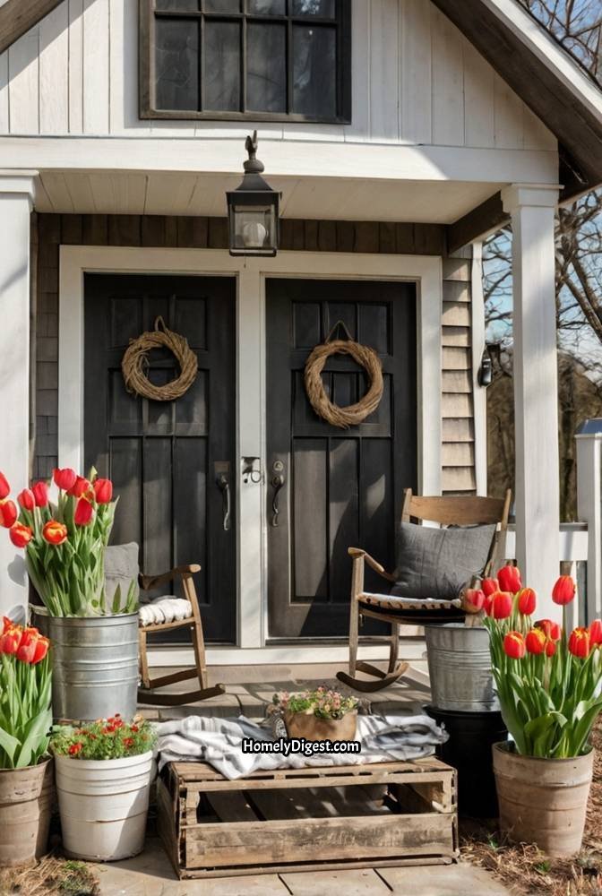 18. Farmhouse Porch with Rustic Spring Accents