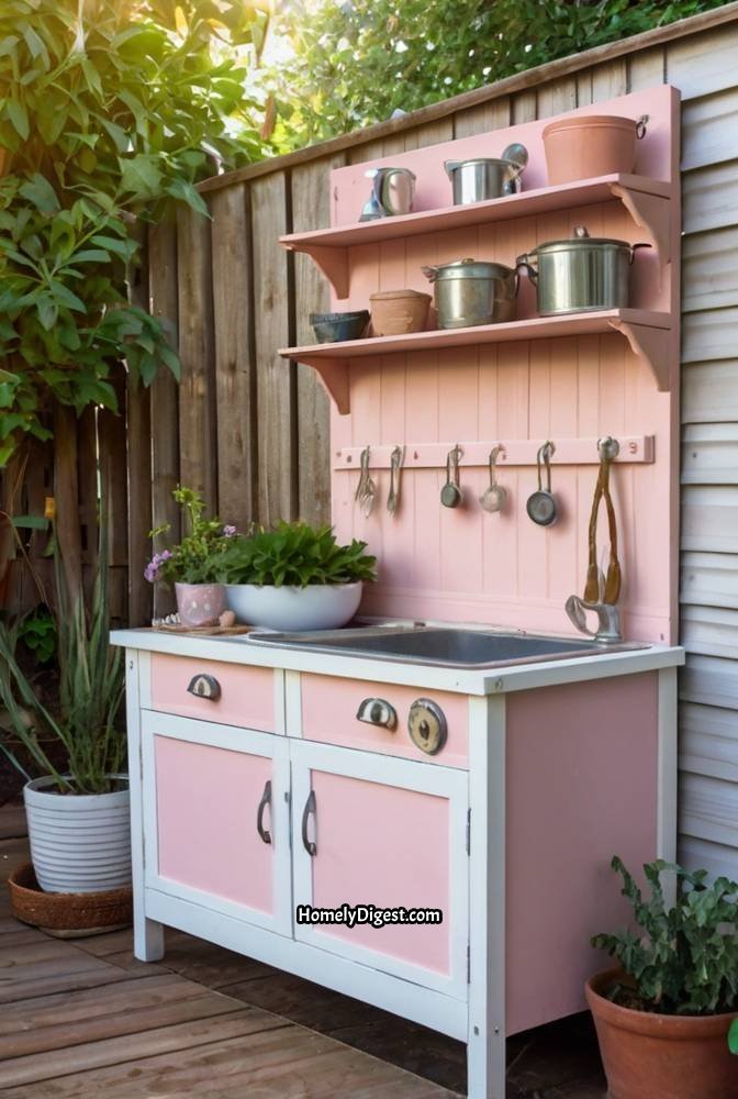 18. Upcycled Dresser Mud Kitchen with Hidden Storage