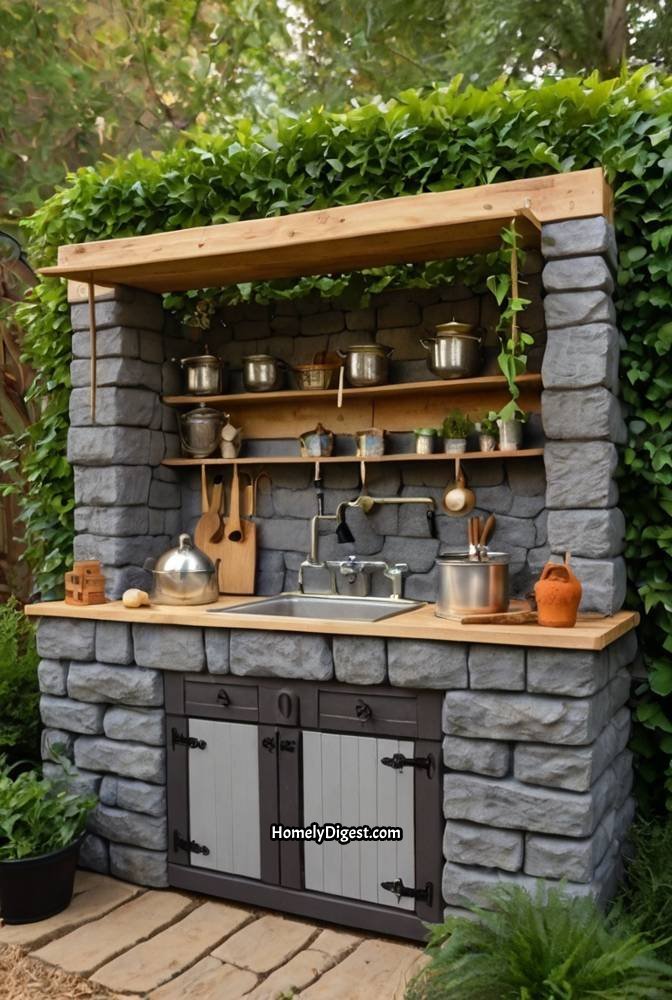 19. Castle Themed Mud Kitchen with Drawbridge Table