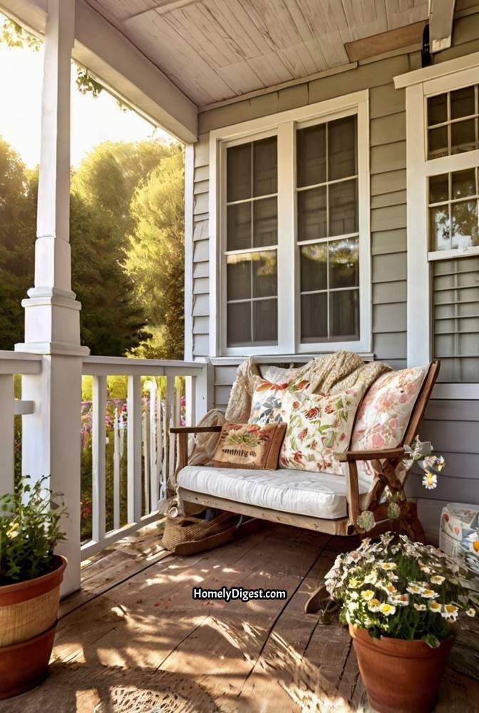 19. Cottage Style Porch with Wildflower Arrangements