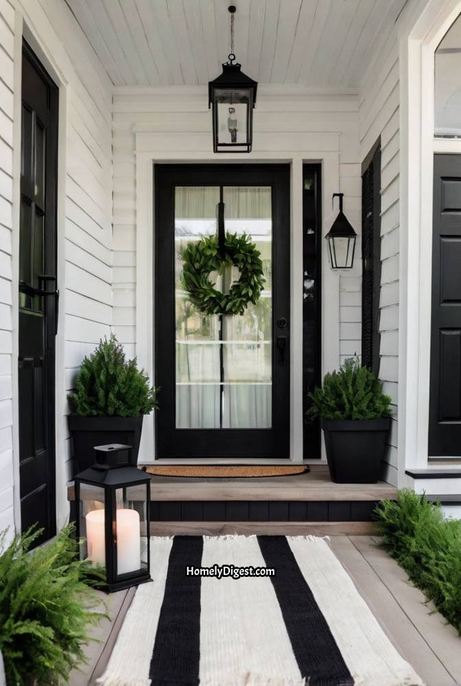 2. Elegant Black and White Spring Porch