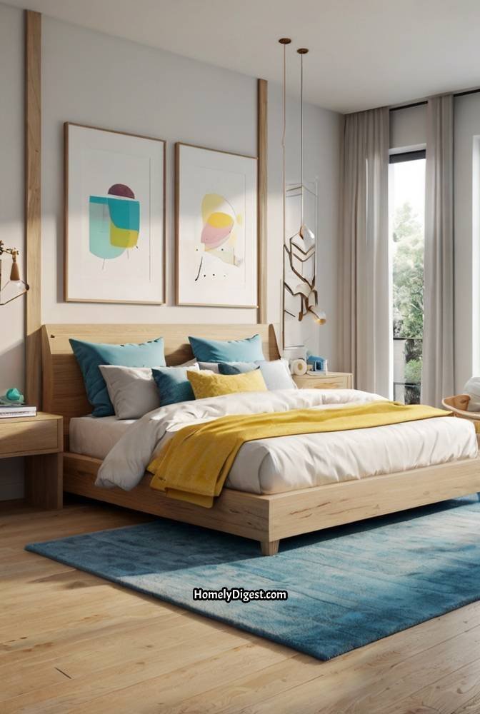 2. Minimalist Summer Bedroom with Pops of Color