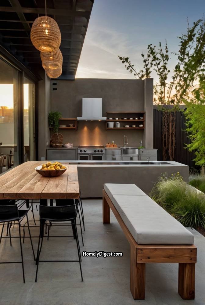 2. Modern Minimalist Outdoor Kitchen with Concrete Finish