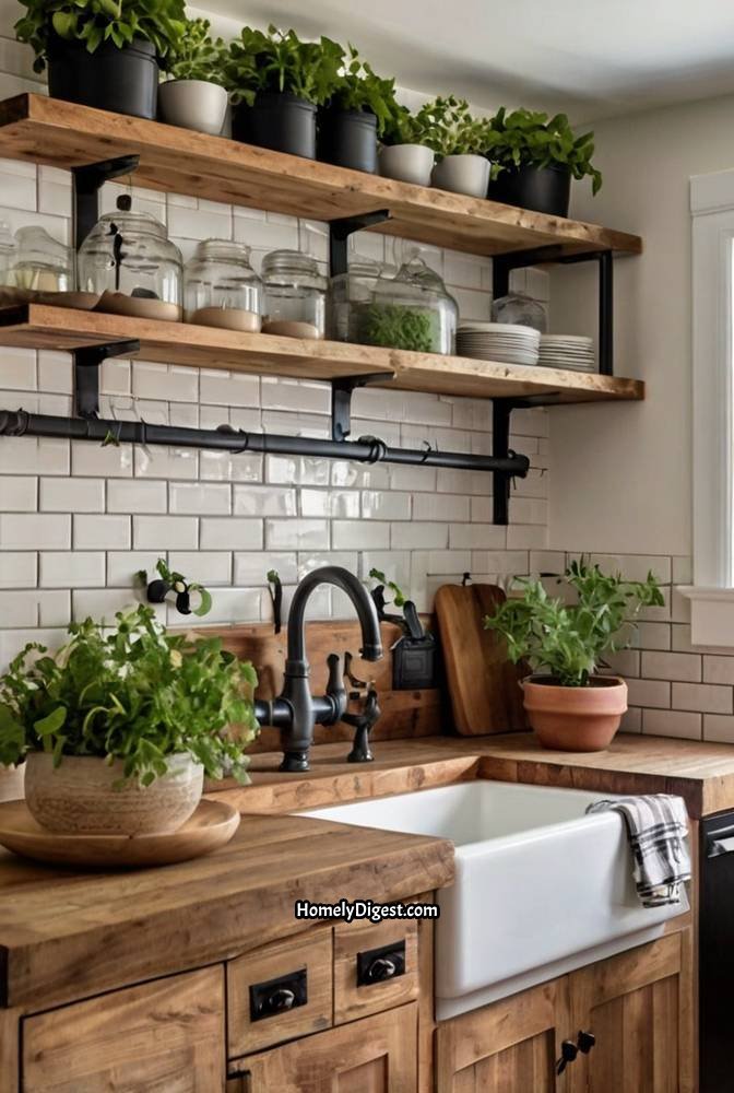 2. Rustic Farmhouse Kitchen with a Butcher Block Island