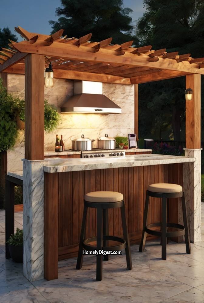 20. Outdoor Kitchen with a Barbecue Grill and Beverage Station