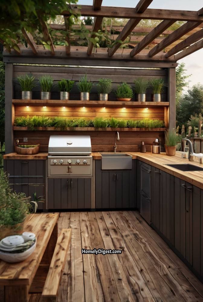21. Outdoor Kitchen with an Herb Garden for Fresh Flavors