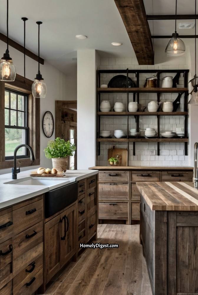 23. Farmhouse Kitchen with Barnwood Accents