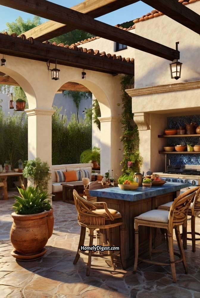 3. Mediterranean Style Outdoor Kitchen with Terra Cotta Accents