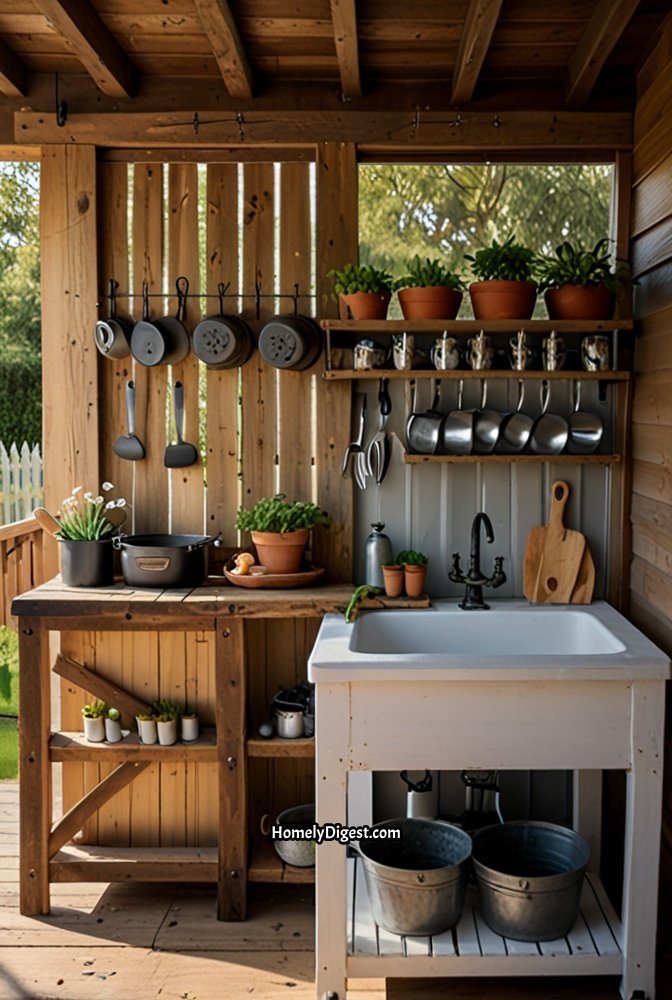 3. Mini Farmhouse Style Mud Kitchen with Barn Doors 1