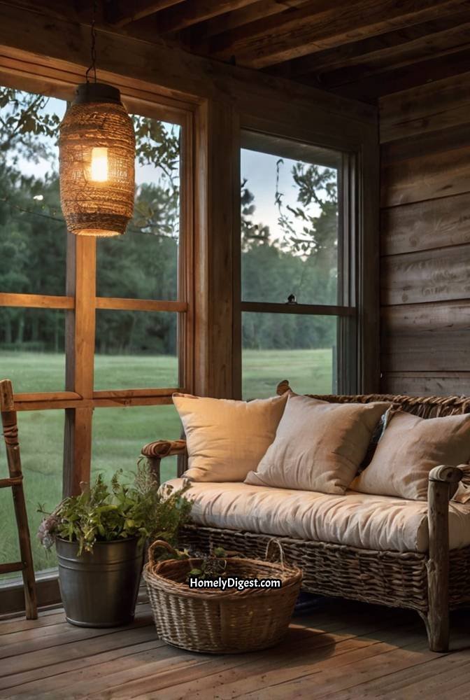 4. Country Farmhouse Porch with Hanging Mason Jar Lanterns
