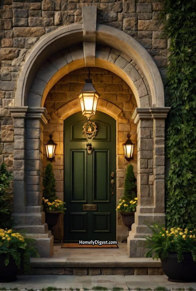 4. Dark Olive Green Door with Stone Surround