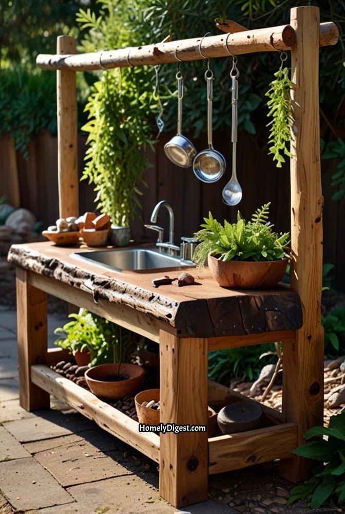 4. Nature Inspired Mud Kitchen with Log Countertop 1
