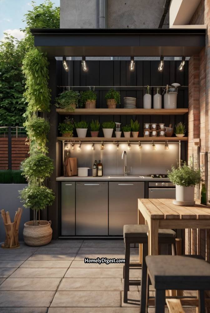4. Small Patio Outdoor Kitchen with Foldable Bar Table