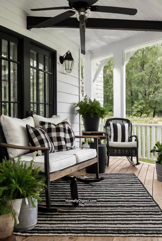5. Modern Farmhouse Porch with Black and White Decor