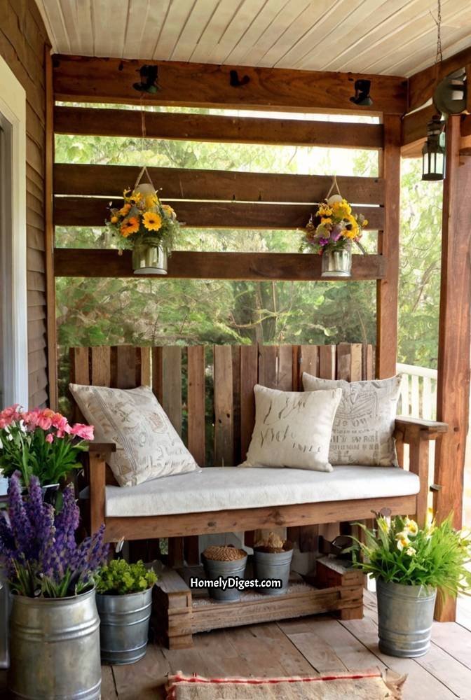 5. Rustic Porch with Wooden Crate Planters