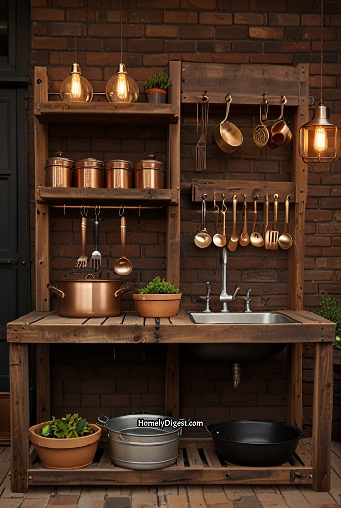 7. Vintage Wooden Mud Kitchen with Copper Accents 1