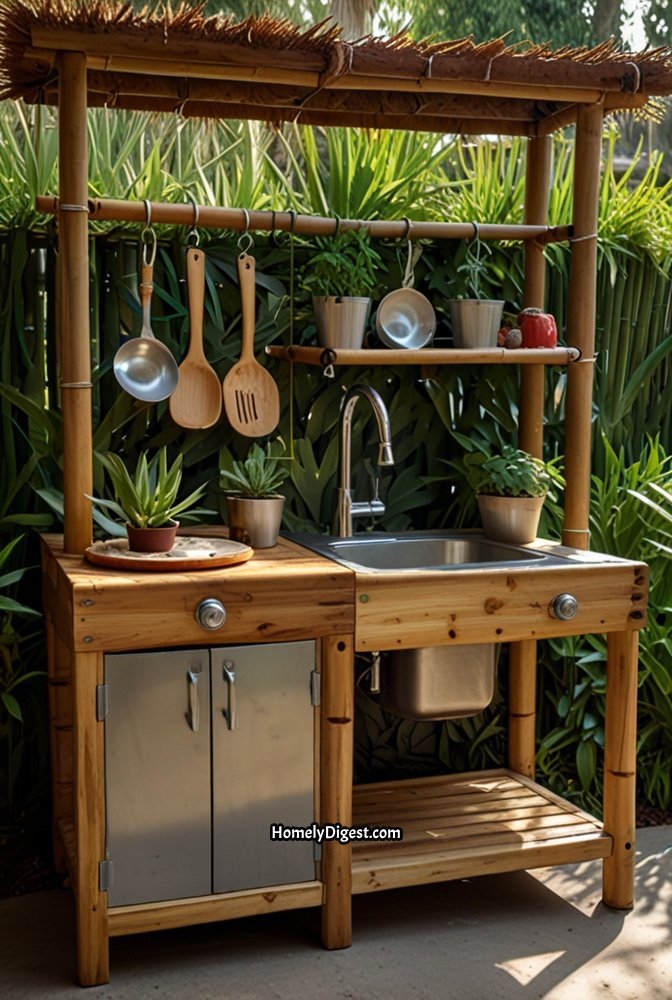 8. Eco Friendly Bamboo Mud Kitchen with Hanging Herb Garden 1