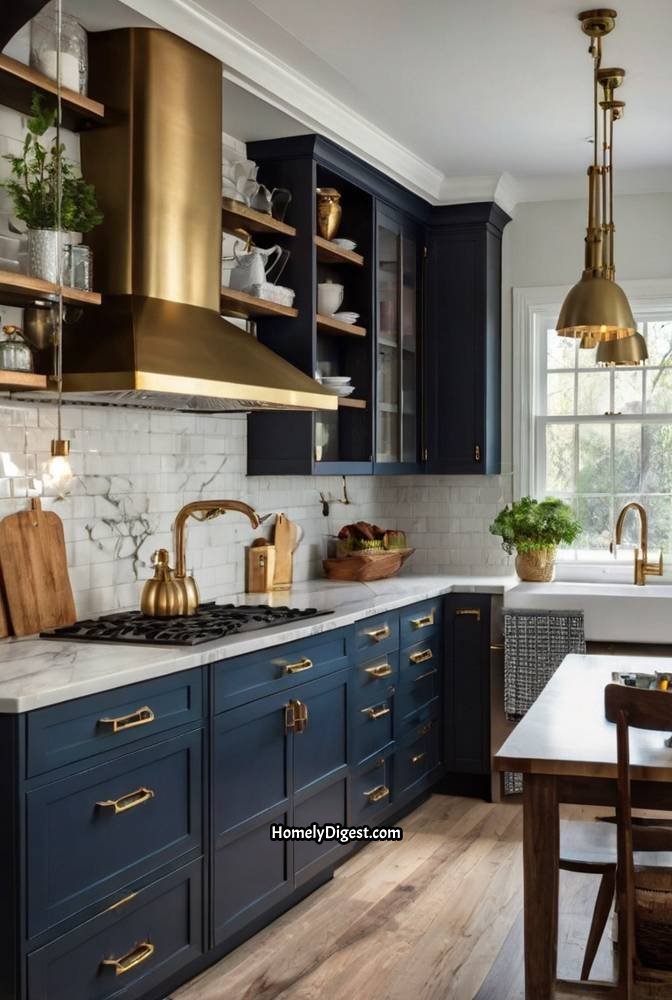 8. Modern Farmhouse Kitchen with Blue Cabinetry