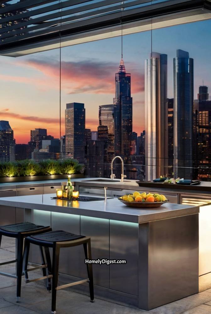 8. Sleek Outdoor Kitchen with Stainless Steel Accents