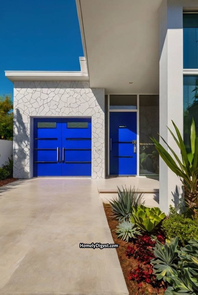 9. Electric Blue Door with Artistic Glass Panels