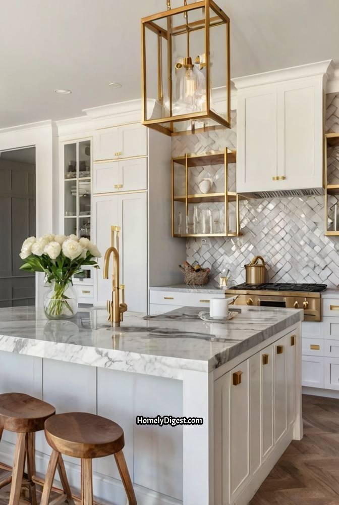 10. Chic Farmhouse Kitchen with Gold Accents 1
