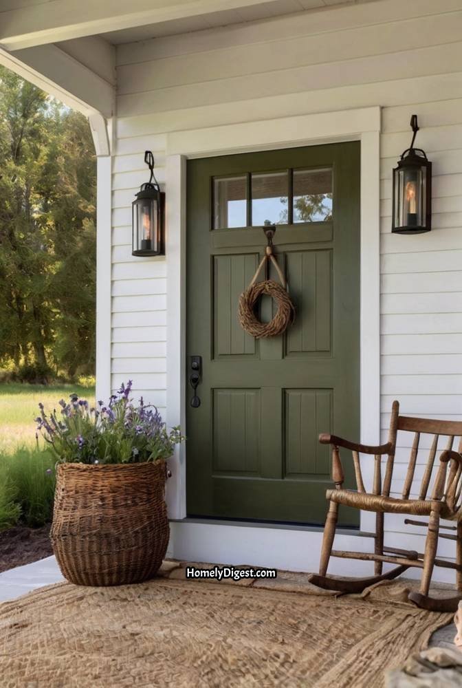 10. Olive Green Door with Farmhouse Appeal 1
