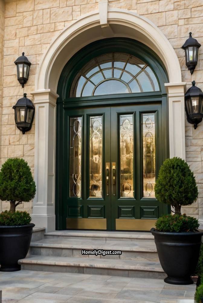12. Deep Green Double Doors with Elegant Arches 1