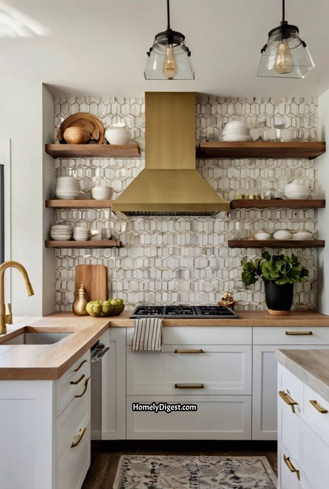 12. Two Tone Farmhouse Kitchen with Wood and White Cabinets 1