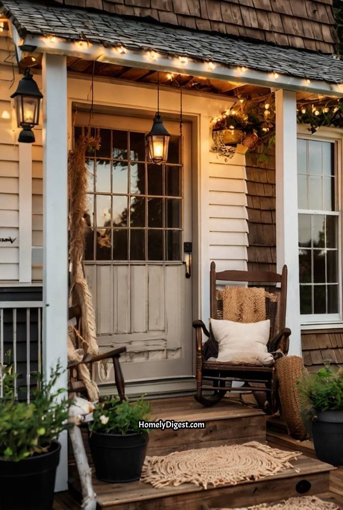 13. Farmhouse Porch with Rustic Wooden Ladder Decor 1