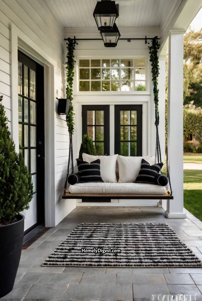 14. Black and White Farmhouse Porch with Modern Touches 1